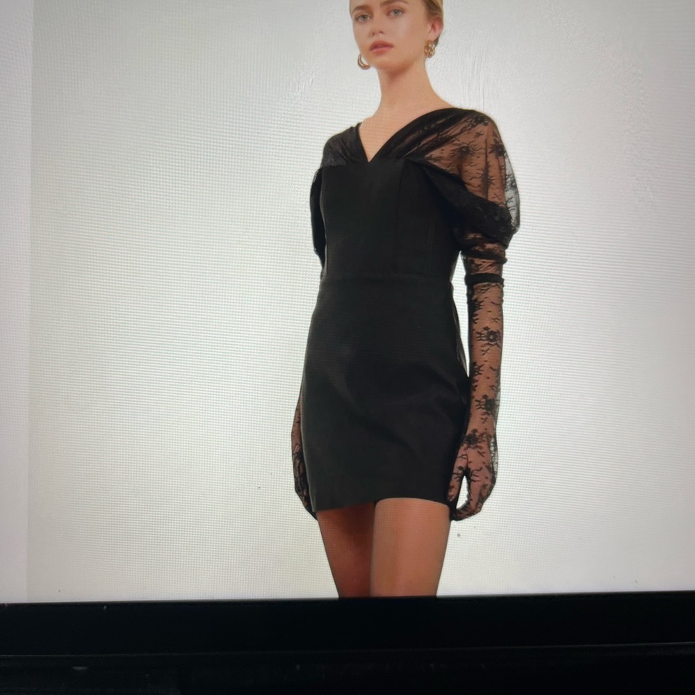 Elegant Black Lace Glove Sleeve Dress